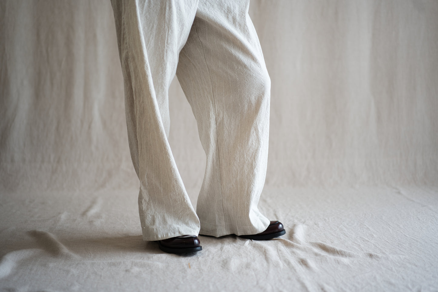 Linen Rayon Pinstripes Pants/Ecru(White Pins)