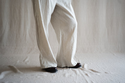 Linen Rayon Pinstripes Pants/Ecru(White Pins)