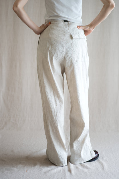 Linen Rayon Pinstripes Pants/Ecru(White Pins)