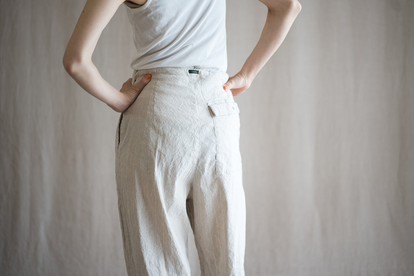Linen Rayon Pinstripes Pants/Ecru(White Pins)