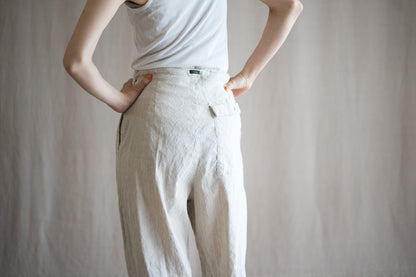 Linen Rayon Pinstripes Pants/Ecru(White Pins)