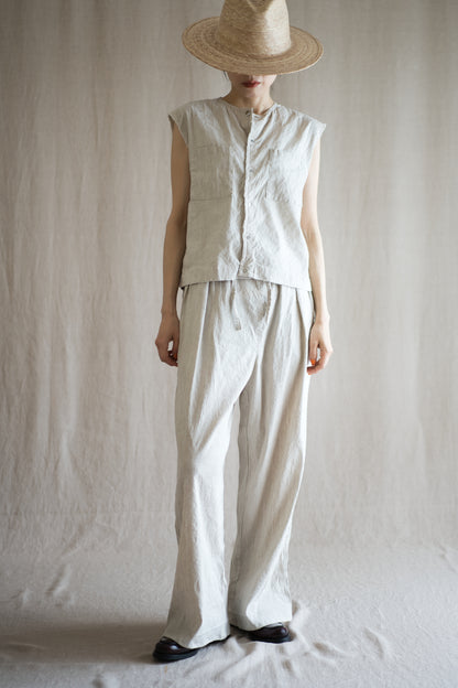 Linen Rayon Pinstripes Pants/Ecru(White Pins)