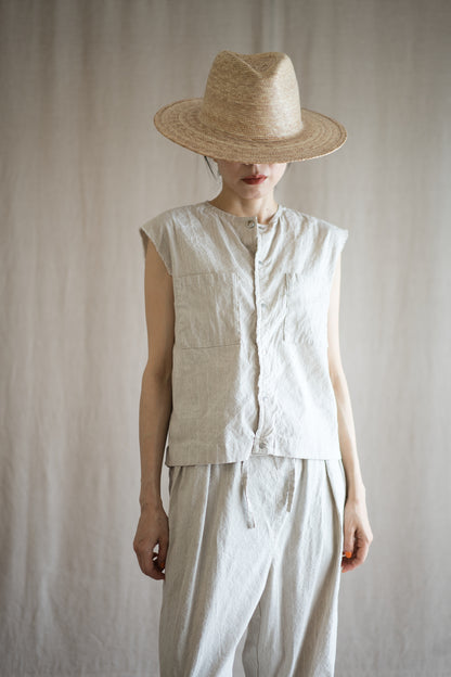 Linen Rayon Pinstripes Sleeveless/Ecru(White Pins)