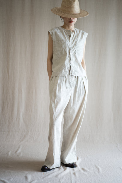 Linen Rayon Pinstripes Pants/Ecru(White Pins)