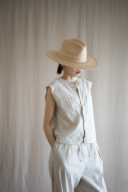Linen Rayon Pinstripes Sleeveless/Ecru(White Pins)