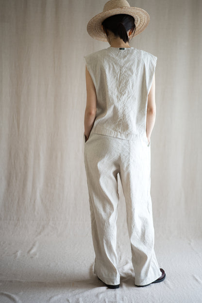 Linen Rayon Pinstripes Pants/Ecru(White Pins)