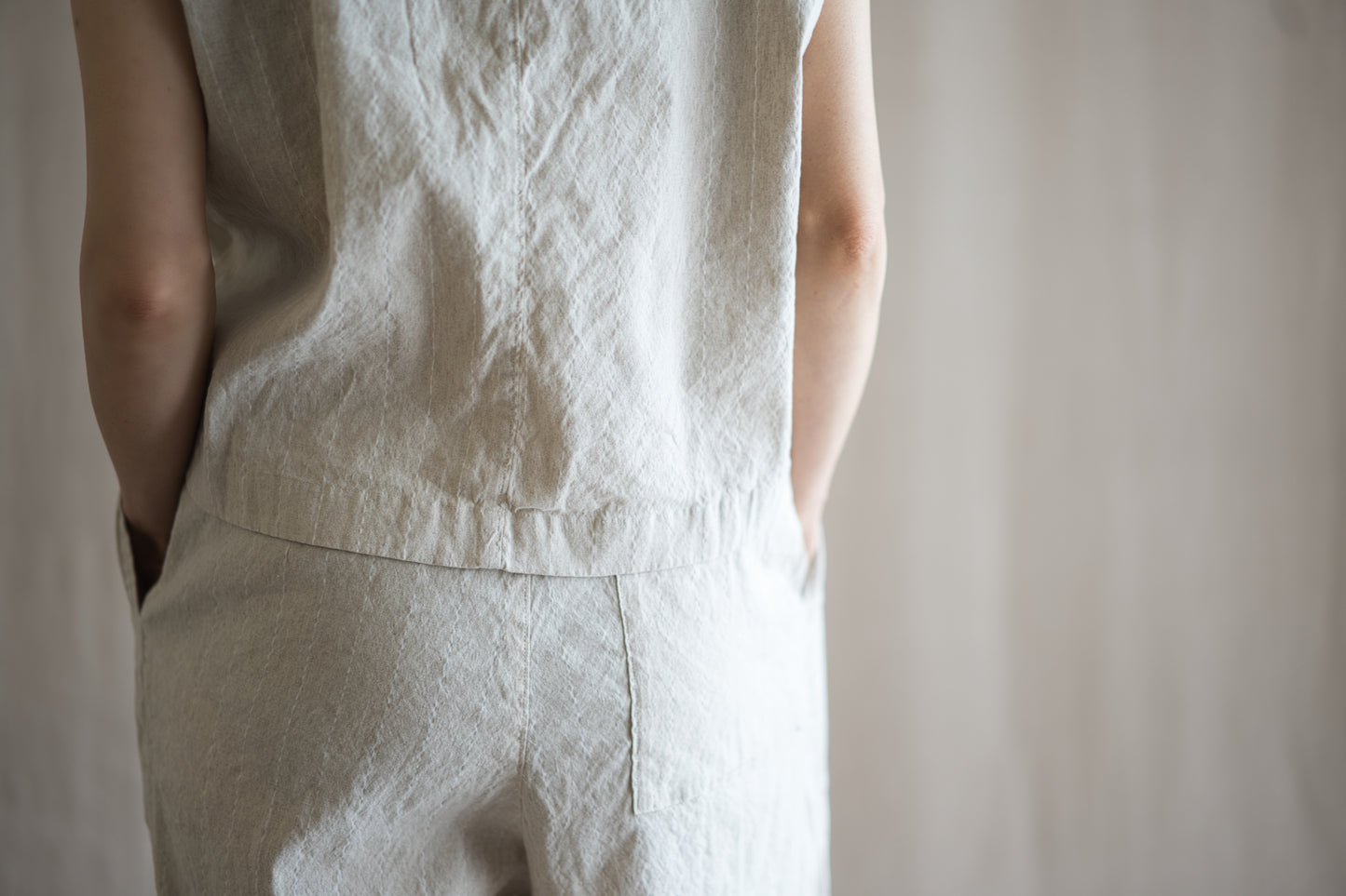Linen Rayon Pinstripes Pants/Ecru(White Pins)