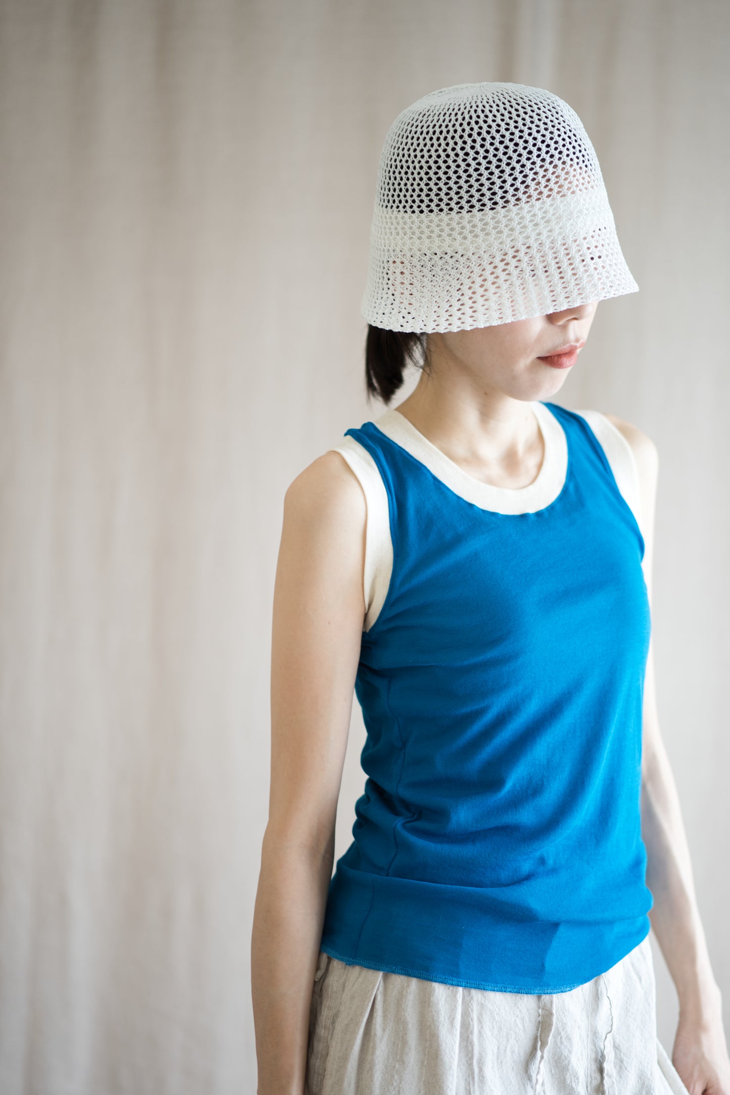 Sheer Rib RInger Tank-Top/Blue(Ecru)