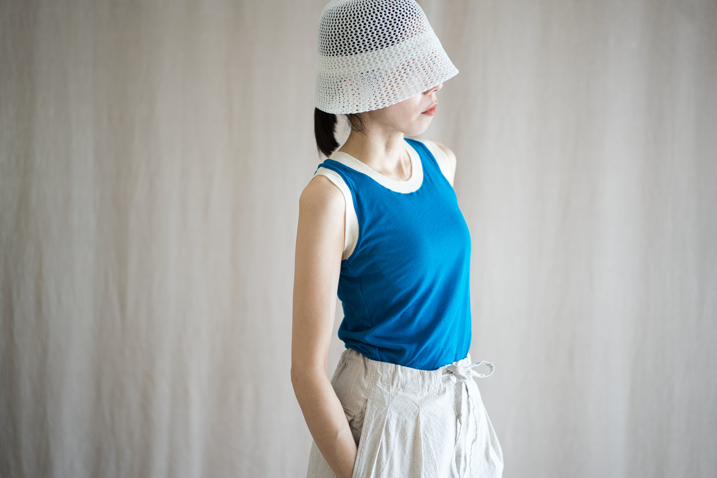 Sheer Rib RInger Tank-Top/Blue(Ecru)