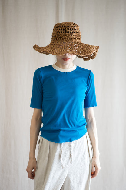 Sheer Rib RInger Half Sleeve/Blue(Ecru)
