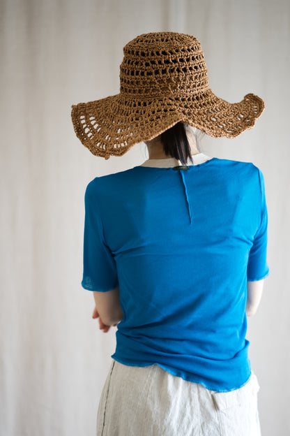 Sheer Rib RInger Half Sleeve/Blue(Ecru)
