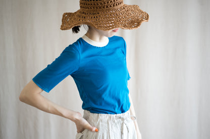 Sheer Rib RInger Half Sleeve/Blue(Ecru)