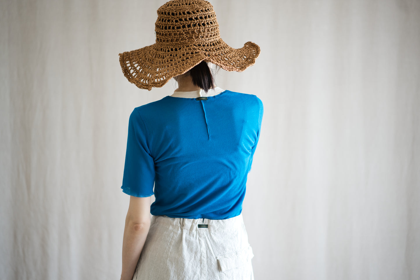 Sheer Rib RInger Half Sleeve/Blue(Ecru)