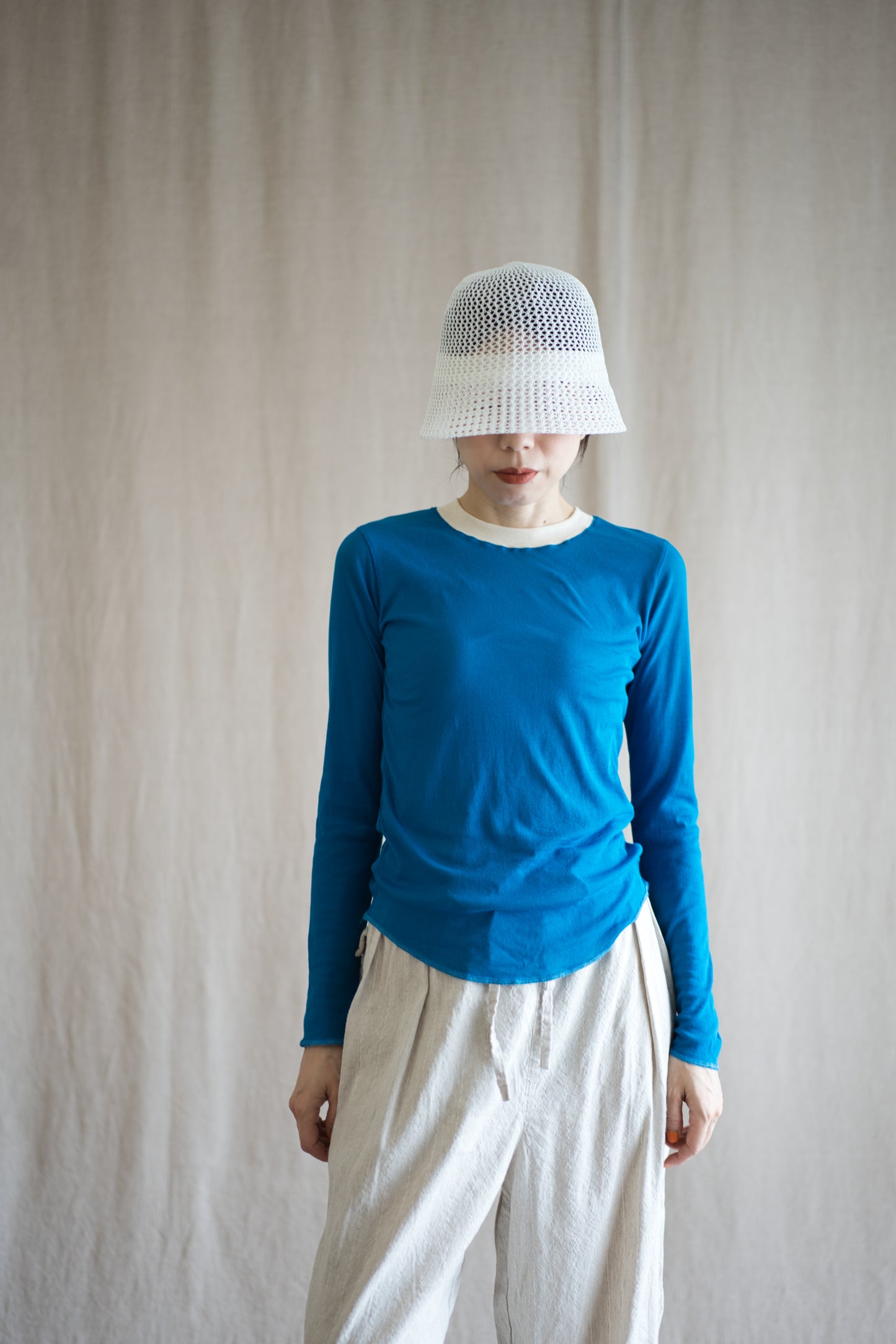 Sheer Rib RInger Long Sleeve/Blue(Ecru)