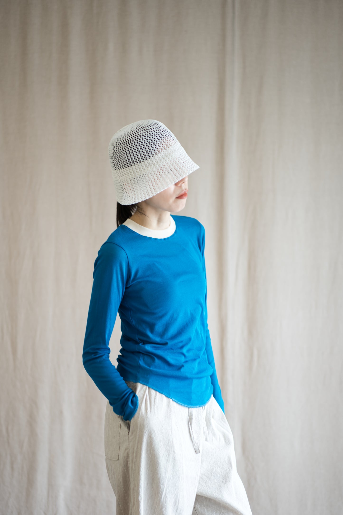 Sheer Rib RInger Long Sleeve/Blue(Ecru)