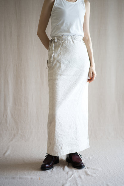 Linen Rayon Pinstripes Skirt/Ecru(White Pins)