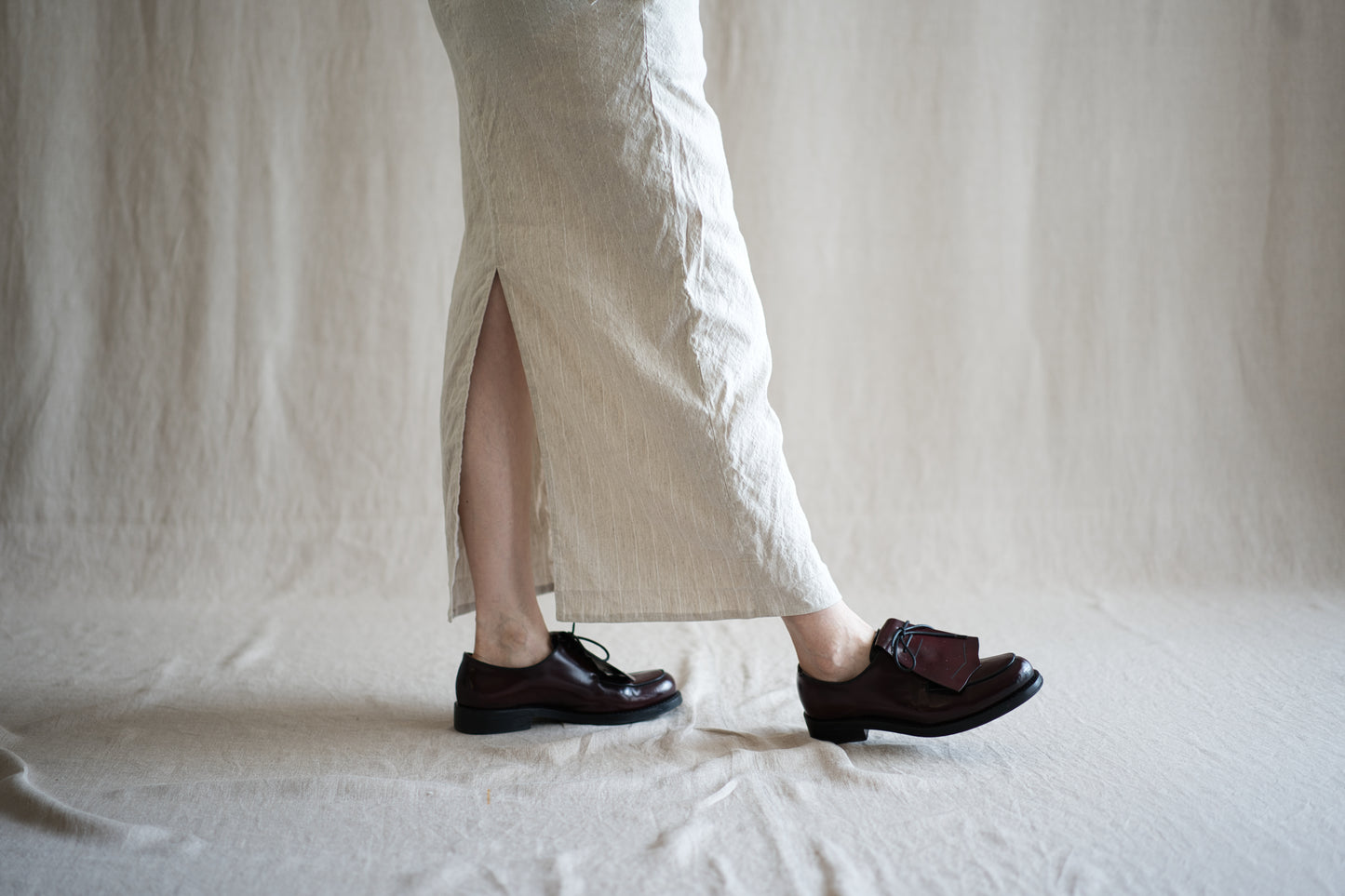 Linen Rayon Pinstripes Skirt/Ecru(White Pins)