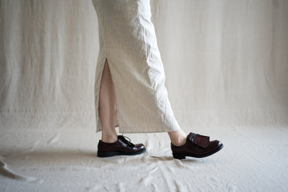 Linen Rayon Pinstripes Skirt/Ecru(White Pins)