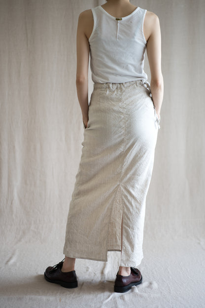 Linen Rayon Pinstripes Skirt/Ecru(White Pins)