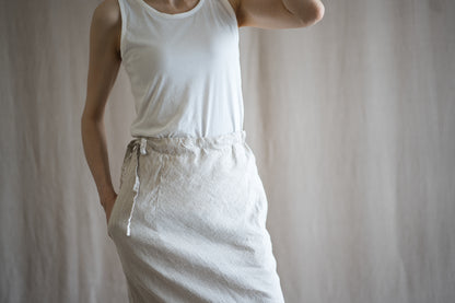 Linen Rayon Pinstripes Skirt/Ecru(White Pins)