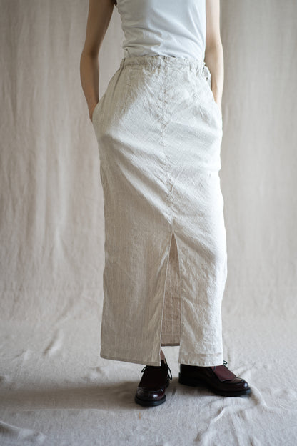 Linen Rayon Pinstripes Skirt/Ecru(White Pins)