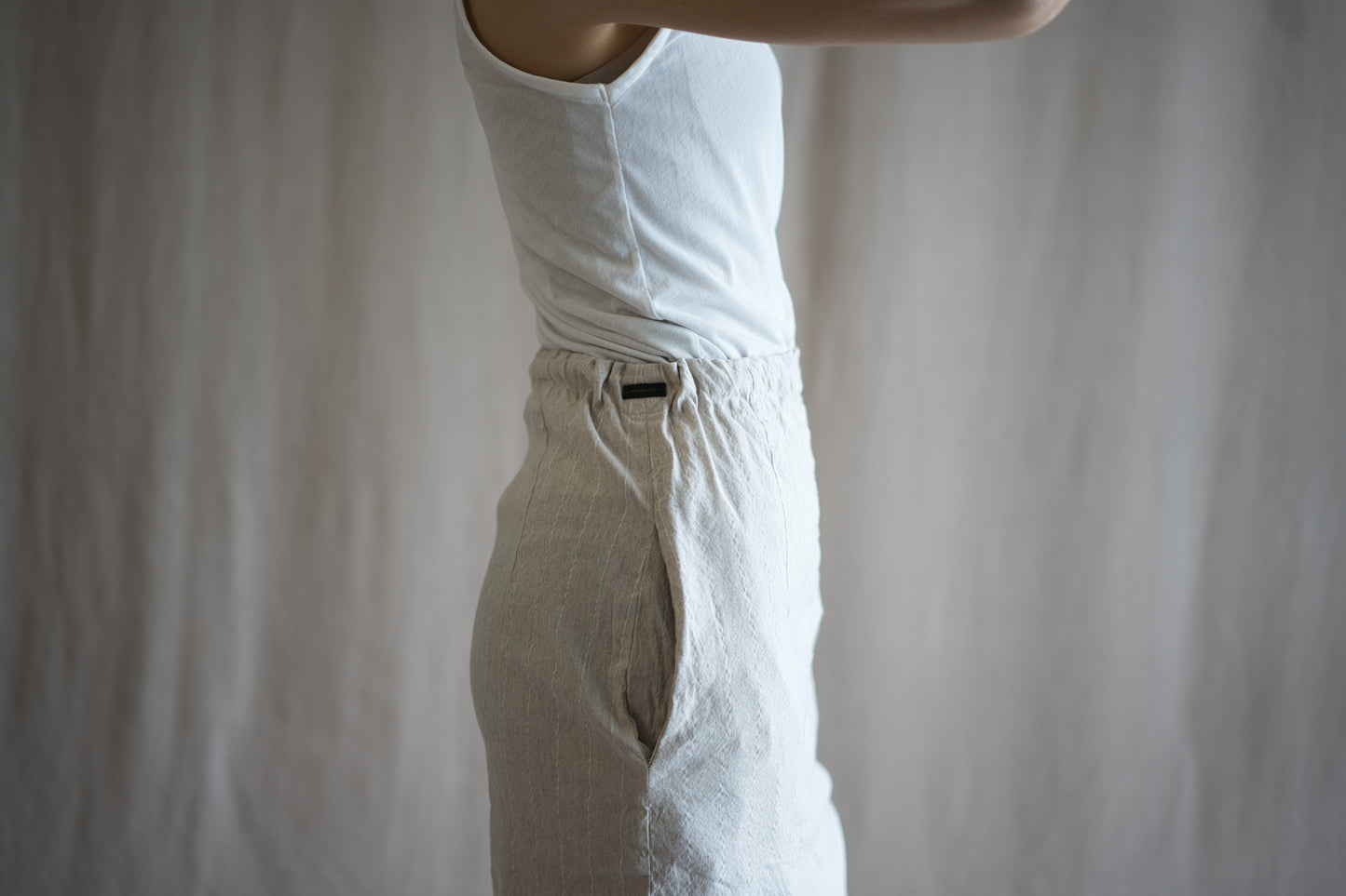 Linen Rayon Pinstripes Skirt/Ecru(White Pins)