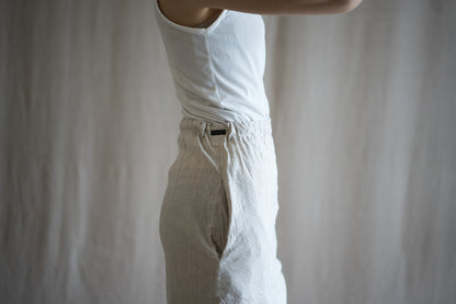 Linen Rayon Pinstripes Skirt/Ecru(White Pins)