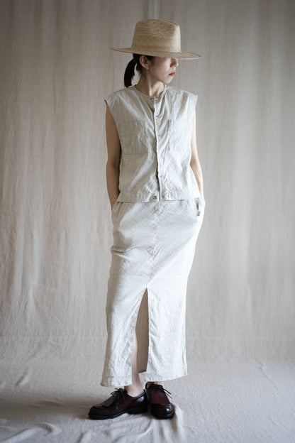 Linen Rayon Pinstripes Skirt/Ecru(White Pins)