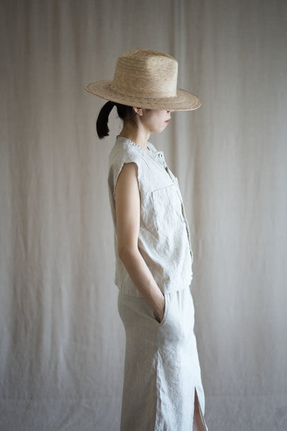 Linen Rayon Pinstripes Skirt/Ecru(White Pins)