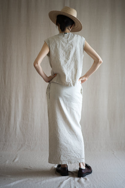 Linen Rayon Pinstripes Skirt/Ecru(White Pins)