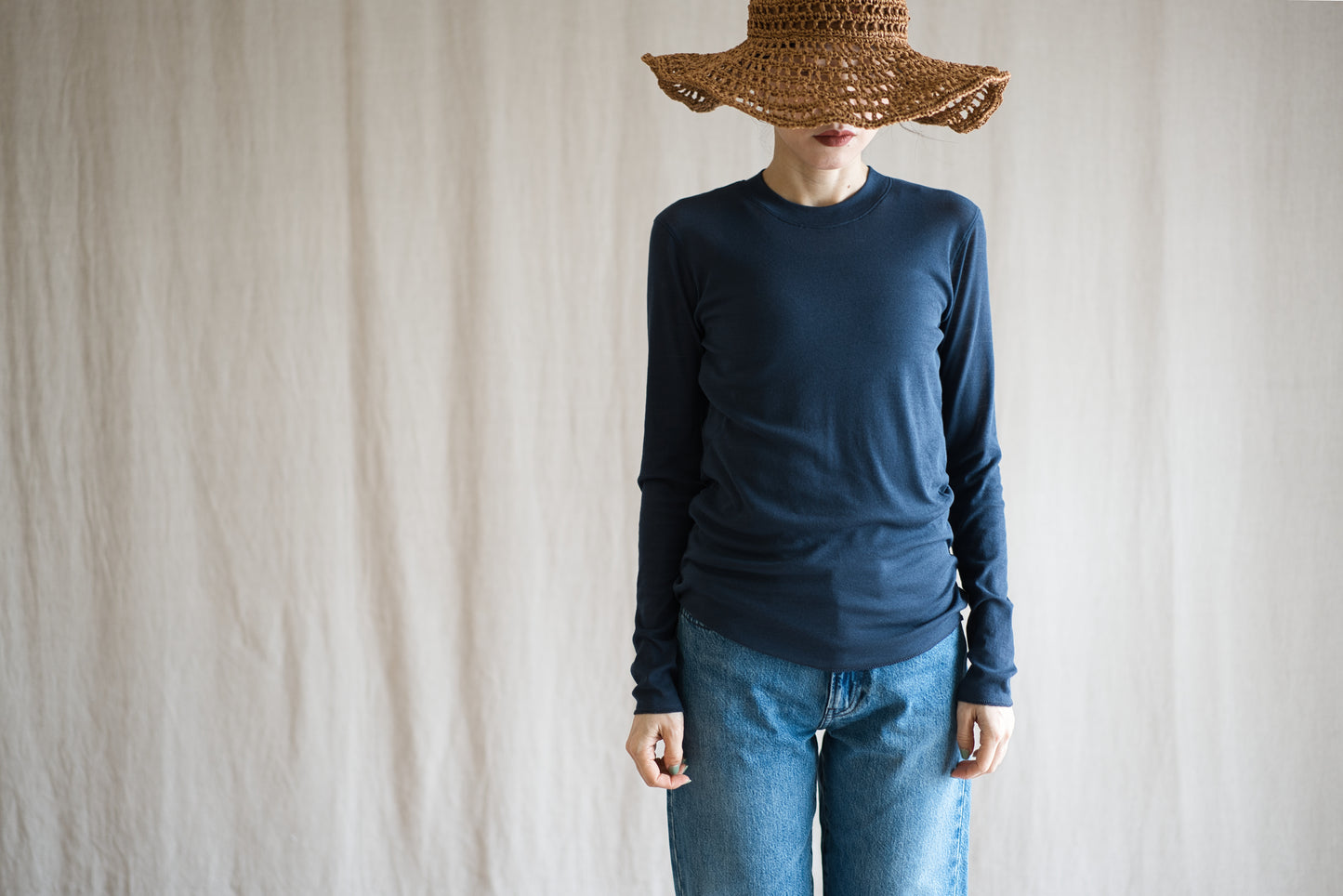 シアーリブクルーロングT/Sheer Rib Crewneck Long-Sleeved T/Gray Navy