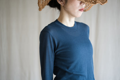 シアーリブクルーロングT/Sheer Rib Crewneck Long-Sleeved T/Gray Navy
