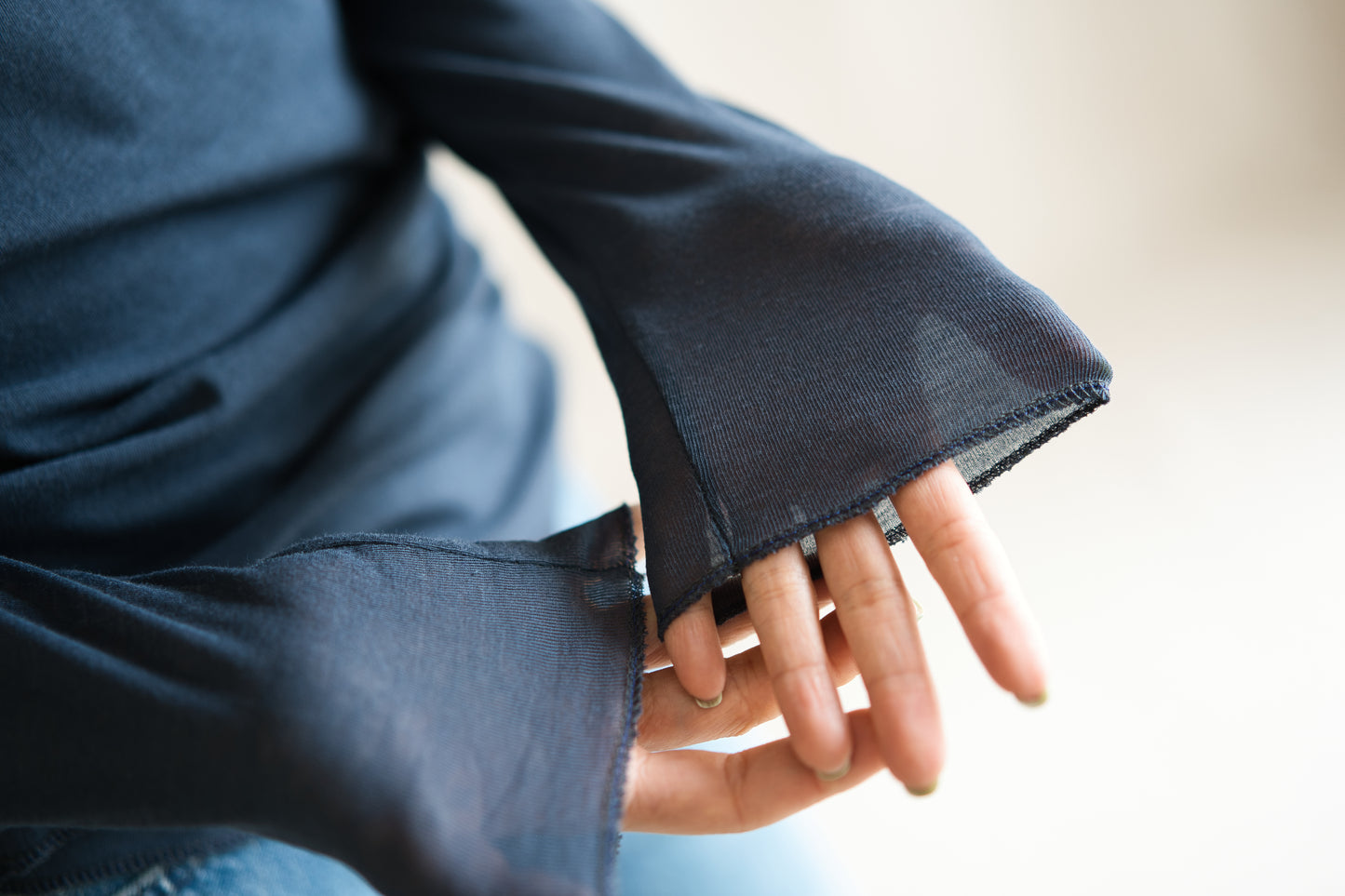 シアーリブクルーロングT/Sheer Rib Crewneck Long-Sleeved T/Gray Navy