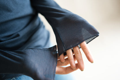 シアーリブクルーロングT/Sheer Rib Crewneck Long-Sleeved T/Gray Navy