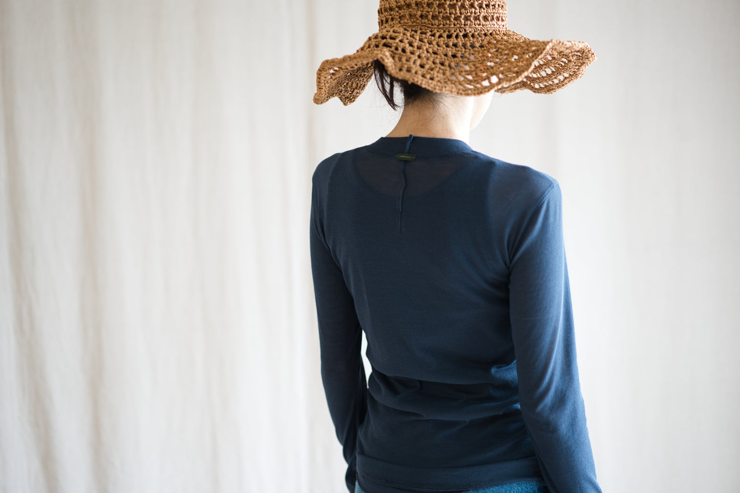 シアーリブクルーロングT/Sheer Rib Crewneck Long-Sleeved T/Gray Navy