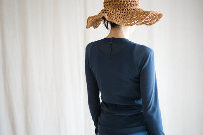 シアーリブクルーロングT/Sheer Rib Crewneck Long-Sleeved T/Gray Navy