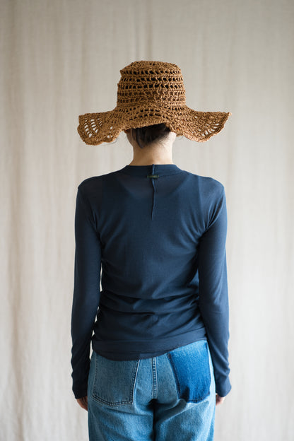 シアーリブクルーロングT/Sheer Rib Crewneck Long-Sleeved T/Gray Navy