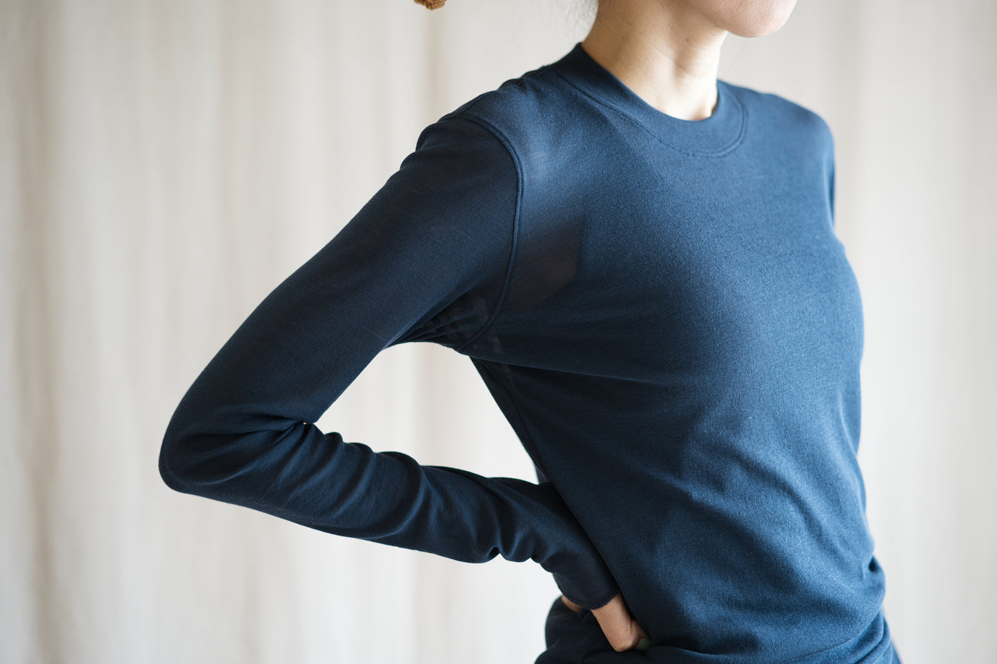 シアーリブクルーロングT/Sheer Rib Crewneck Long-Sleeved T/Gray Navy