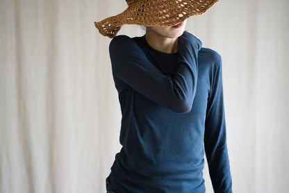 シアーリブクルーロングT/Sheer Rib Crewneck Long-Sleeved T/Gray Navy