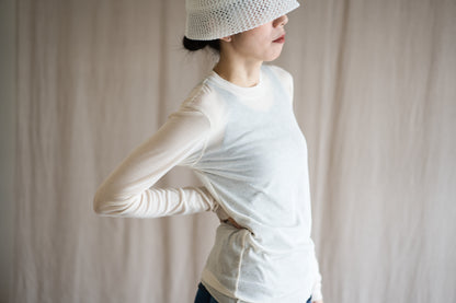 シアーリブクルーロングT/Sheer Rib Crewneck Long-Sleeved T/White Chalk