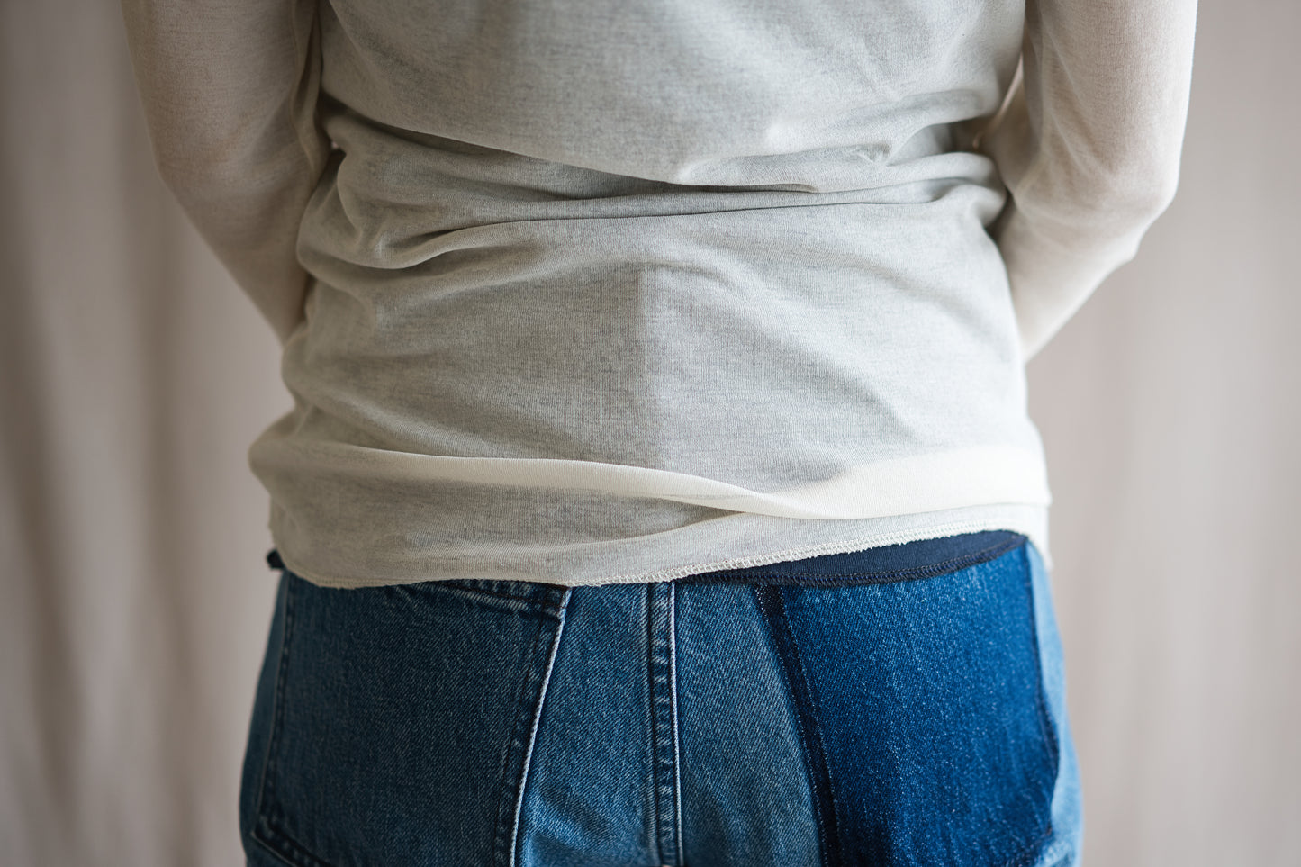 シアーリブクルーロングT/Sheer Rib Crewneck Long-Sleeved T/White Chalk