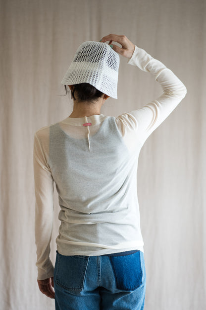 シアーリブクルーロングT/Sheer Rib Crewneck Long-Sleeved T/White Chalk