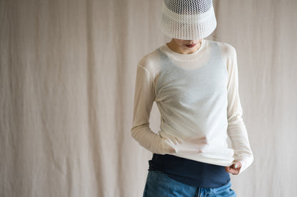 シアーリブクルーロングT/Sheer Rib Crewneck Long-Sleeved T/White Chalk