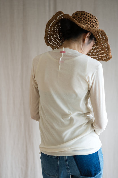 シアーリブクルーロングT/Sheer Rib Crewneck Long-Sleeved T/White Chalk