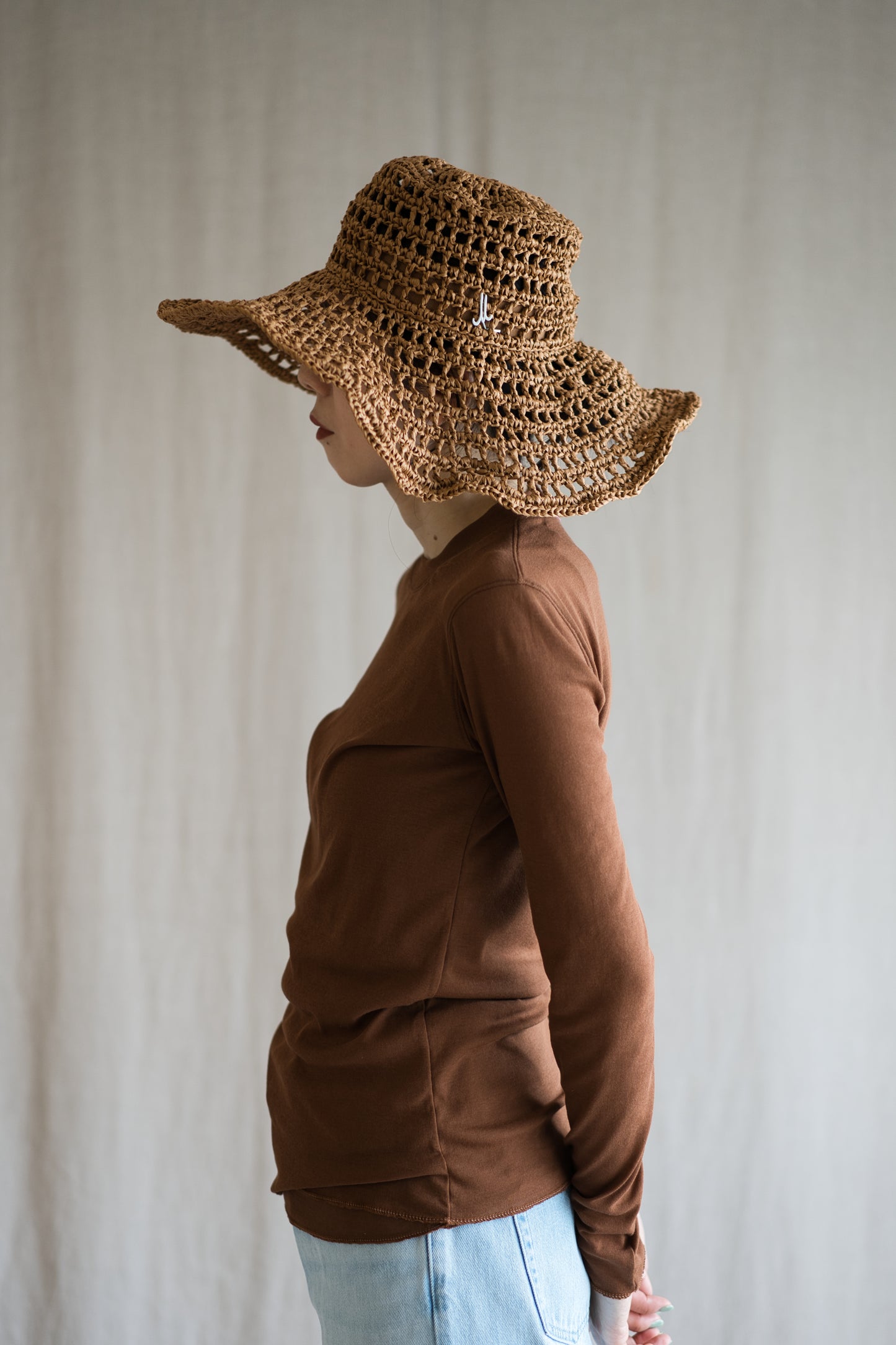 シアーリブクルーロングT/Sheer Rib Crewneck Long-Sleeved T/Rich Camel