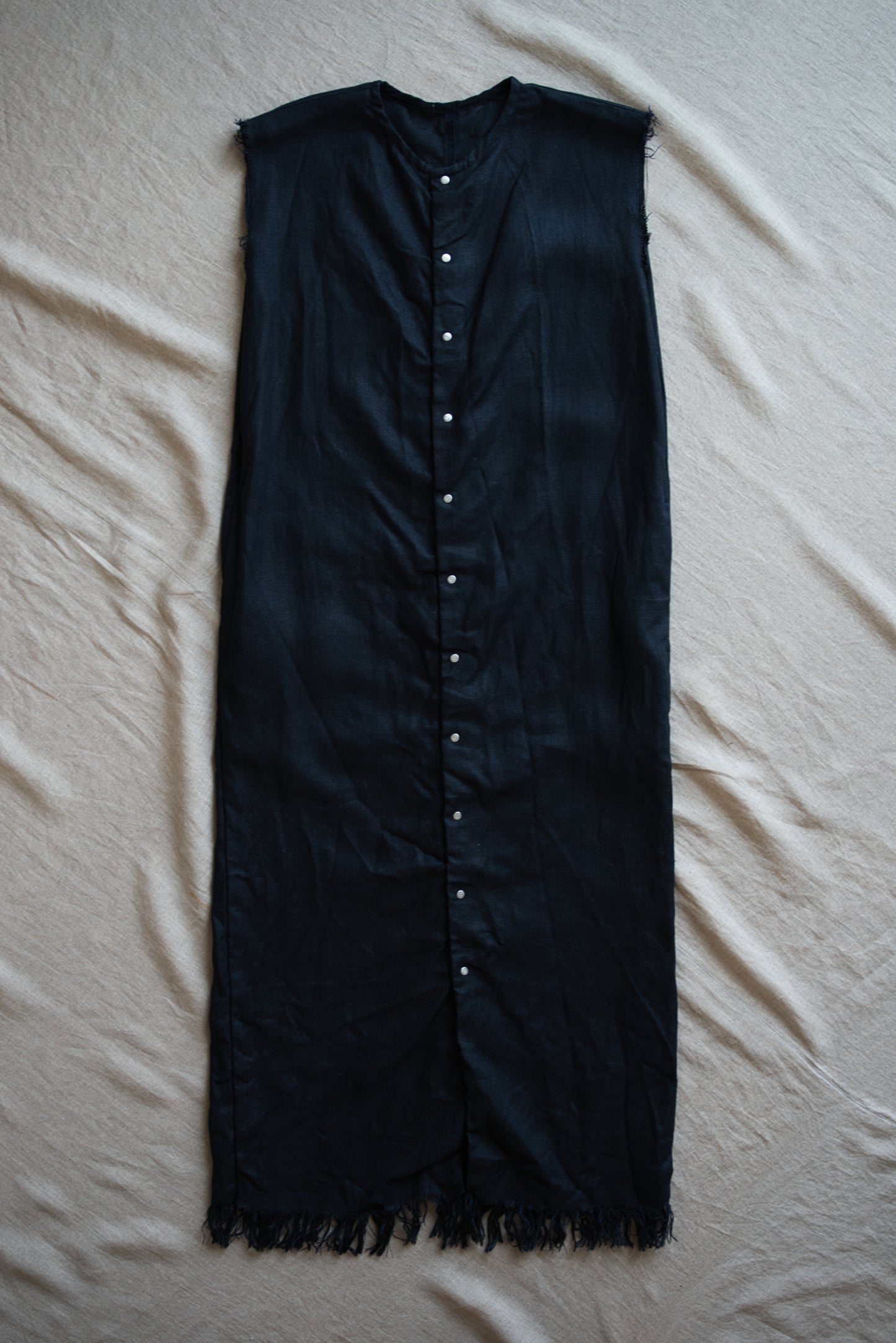 Oxford Linen Fringe Dress/Night Navy