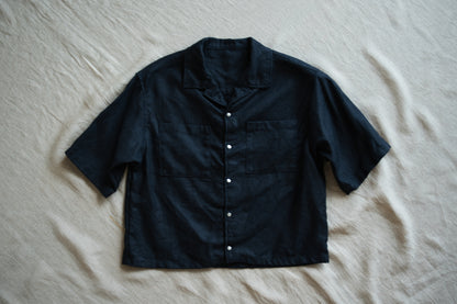 Oxford Linen Half-sleeved Shirt/Night Navy