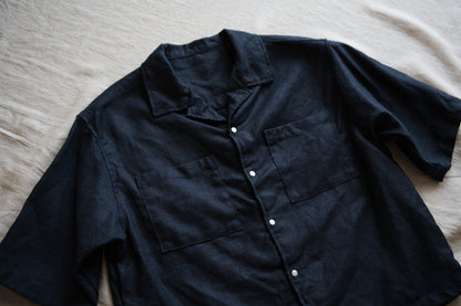 Oxford Linen Half-sleeved Shirt/Night Navy