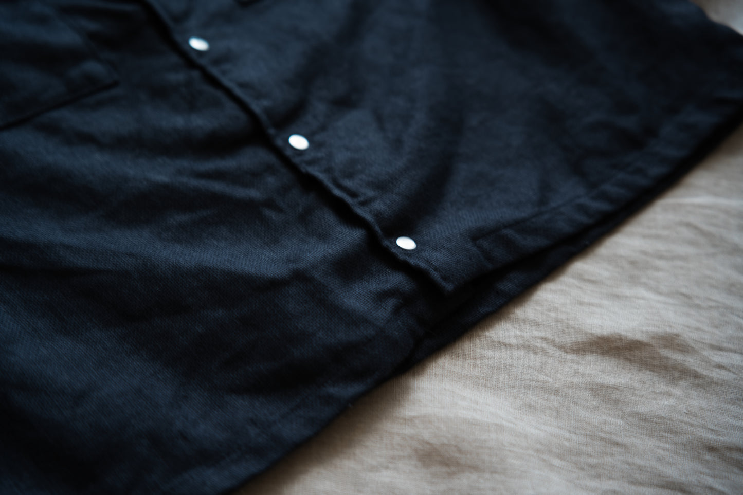 Oxford Linen Half-sleeved Shirt/Night Navy
