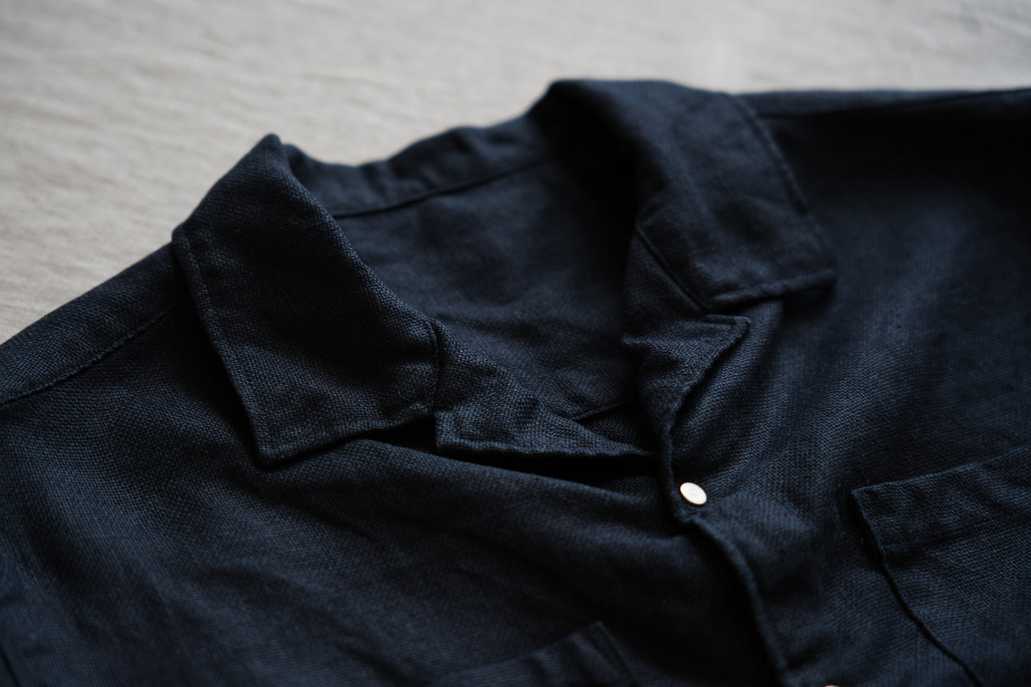 Oxford Linen Half-sleeved Shirt/Night Navy